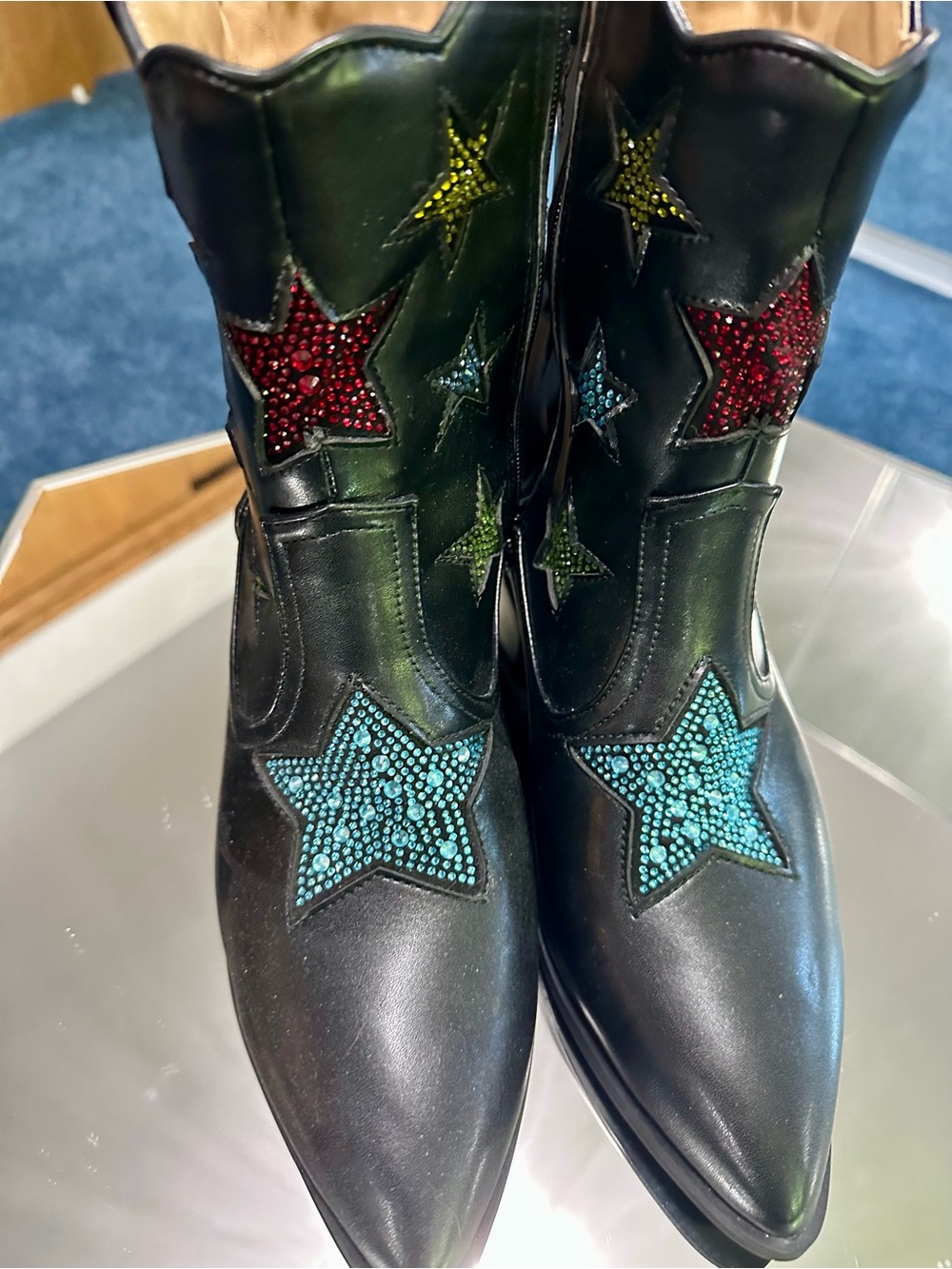 Betsey Johnson Black Leather Star-Embellished Ankle Boots